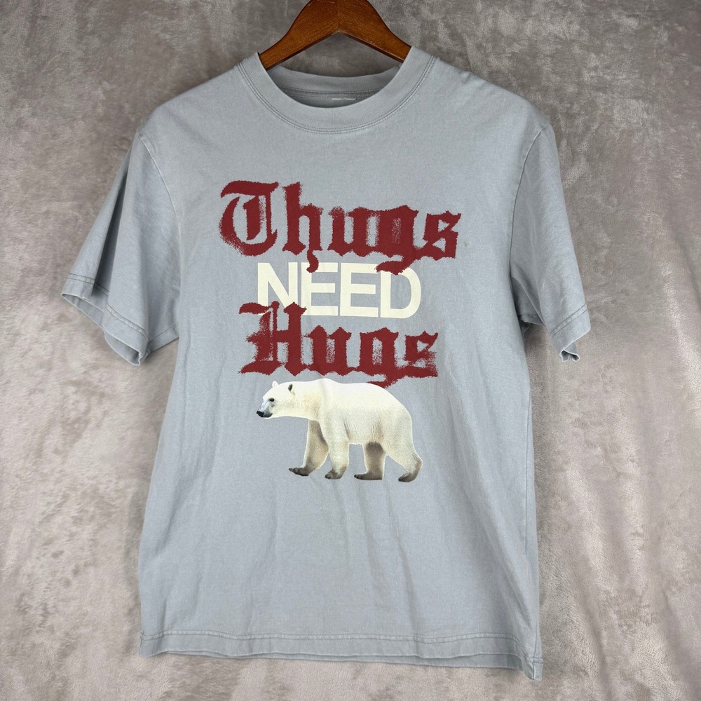 Thugs Need Hugs Polar Bear Graphic Tee Light Blue Mens Small Short Sleeve Shirt